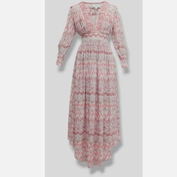 $515 Taj by Sabrina Women's Pink Kastoria Seashell Long-Sleeve Maxi Dress Size S - Picture 3 of 4